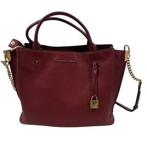 *B58 MICHAEL KORS Arielle Large Satchel Pebbled Leather Brandy-Red